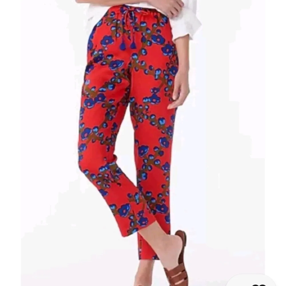 J.crew Collection Women's Cropped Drapey Pull-on Red Lattice Floral Pants